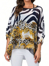 EMERY ROSE Women Chiffon Floral Batwing Sleeve Drawstring Waist Cover Up Casual Shirt Vacation Tops